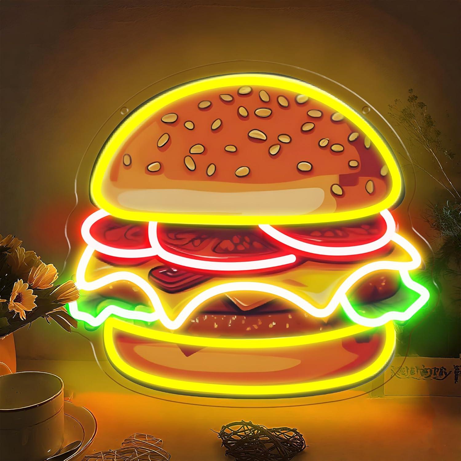 Home Bar Signs - Burger Neon Sign LED Hamburger Wall