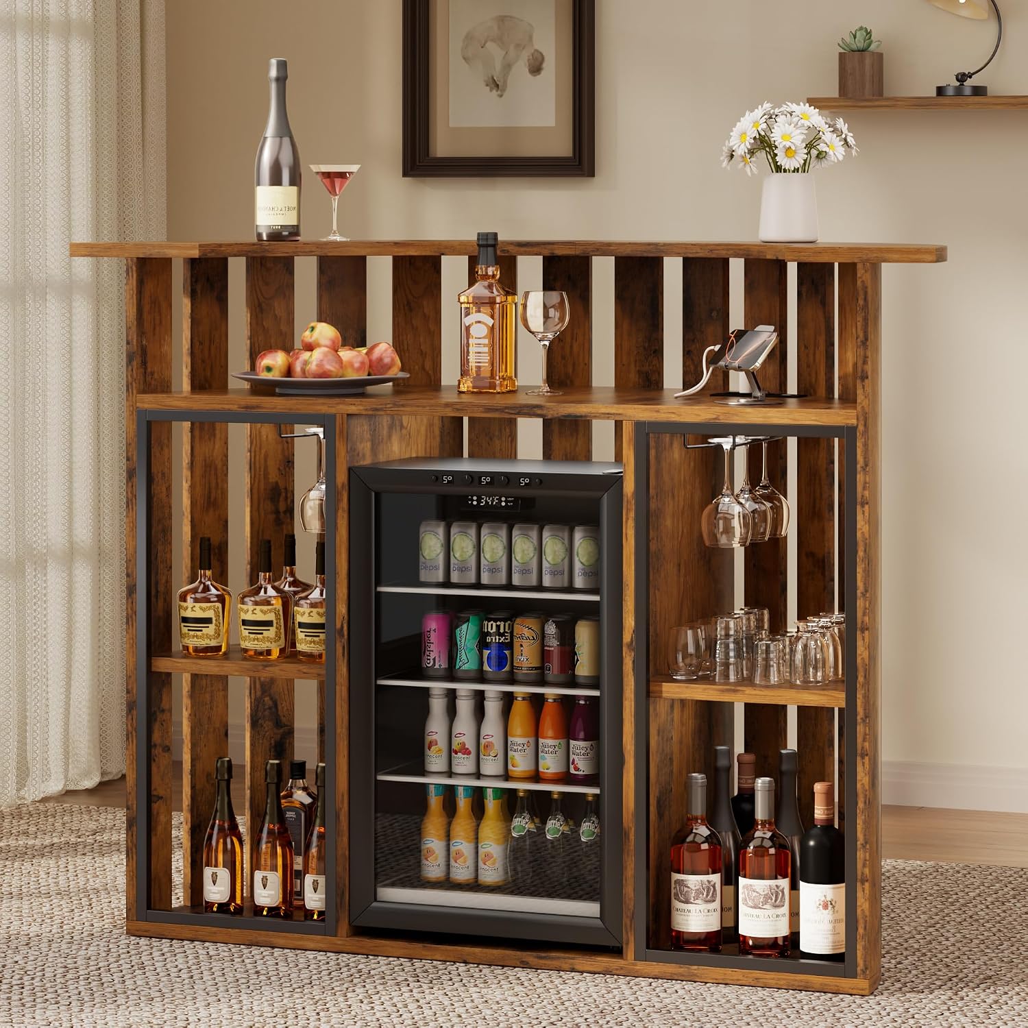 Rustic Wooden Bar Cabinet, 4-T - Home Bar And Fridge recension och pris
