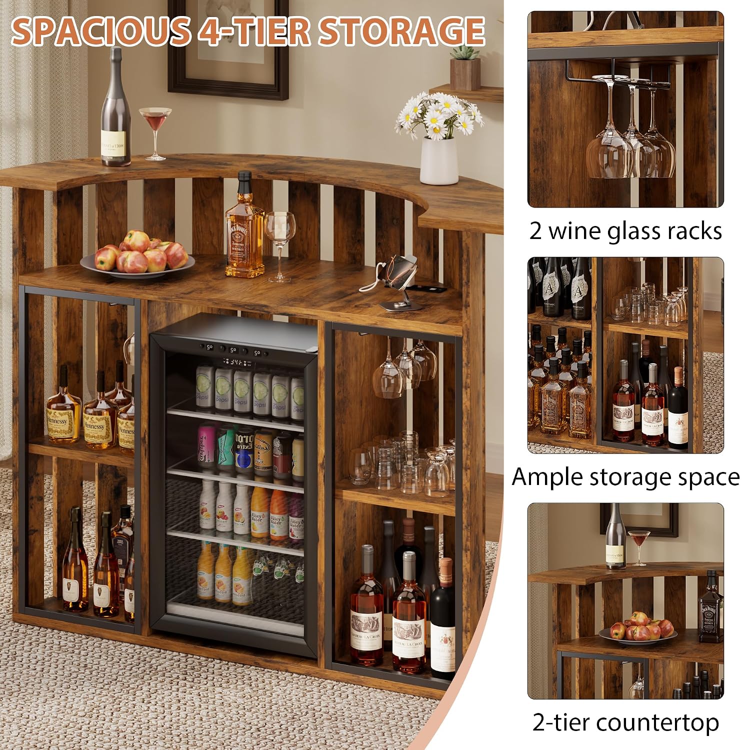 Rustic Wooden Bar Cabinet, 4-T - Home Bar And Fridge recension och pris