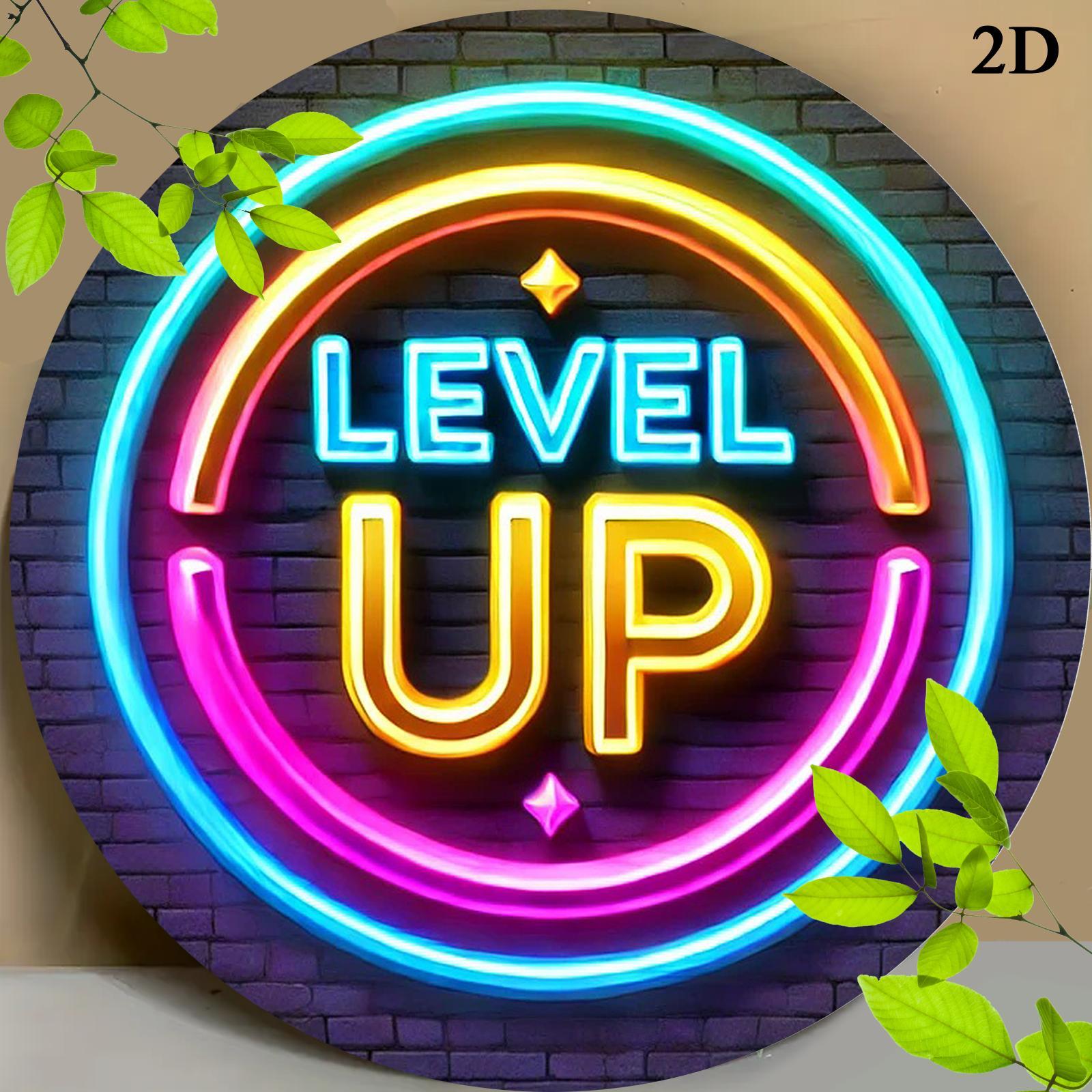 2D Flat Neon Level Up Game Met - Home Bar Cafe recension och pris